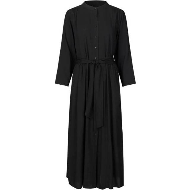 Lollys Laundry, Maxi Dresses, female, Black, XS, Elegant Black Dress with ¾ Sleeves and Mandarin Collar
