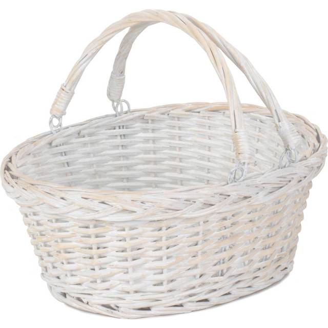 Red Hamper Large White Wicker Shopping Basket - 39 x 45 x 18cm