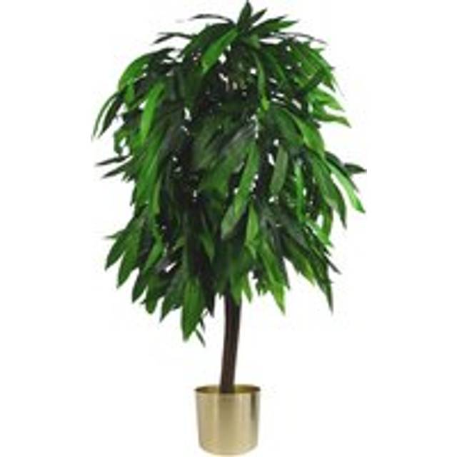 Leaf Artificial Mango Plant Tree Gold Metal Planter 120Cm, Green