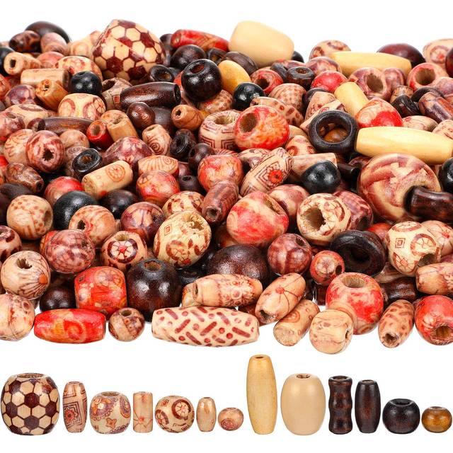 Gejoy 800 Pieces Printed Wooden Beads Loose Wood Beads Assorted Natural Wooden Bead for Jewelry Making DIY Bracelet Necklace Hair Crafts