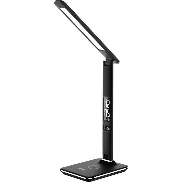 Groov-e GVWC04BK Ares Desk LED Lamp with Wireless Charging Pad & Clock - Black UK Plug