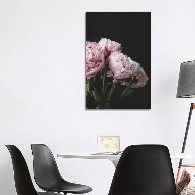 Pink Peonies on Black I by Chelsea Victoria - Wrapped Canvas Photograph (101.6 cm H x 66.04 cm W x 3.175 cm D)