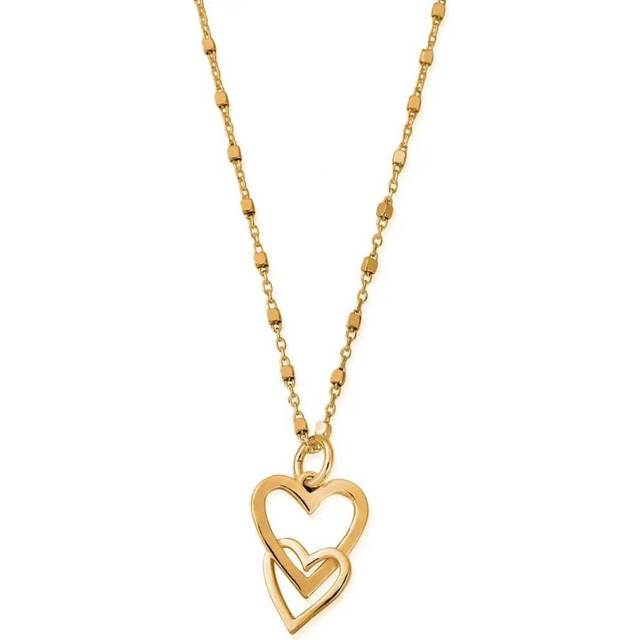 Gold Delicate Cube Interlocking Love Heart Necklace GNDC1069