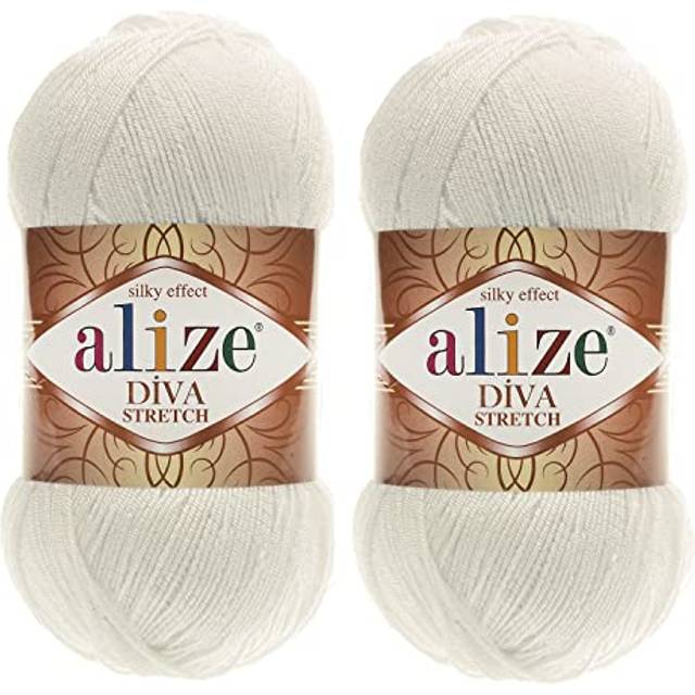 Alize Diva Stretch Yarn Hand Knitting Lot of 2 Skeins 200gr 875yds Elastic Microfiber Acrylic Stretch Bikini Yarn (62)