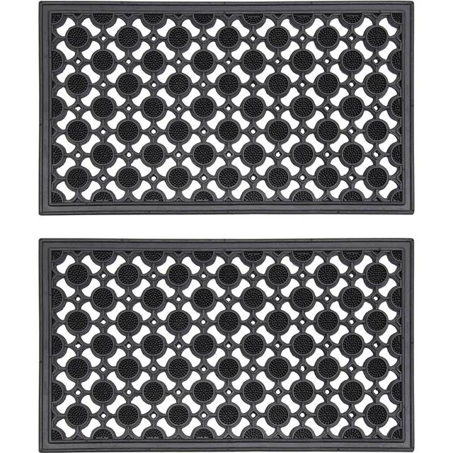 JVL Elipses Rubber Scraper Door Mat 40 x 70cm 2 Pack - JVL Homewares - Black