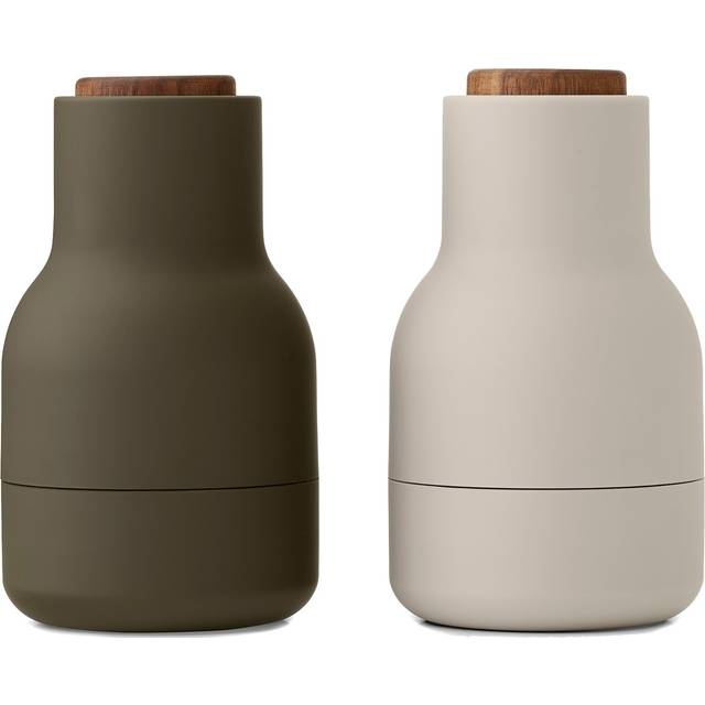 Audo - Bottle Grinder Small Set of 2 Walnut Lid - jagdgrün/beige/H 12cm / Ø 7cm (11.5 x 6.8 x 6.8 x &#8960;6.8cm)