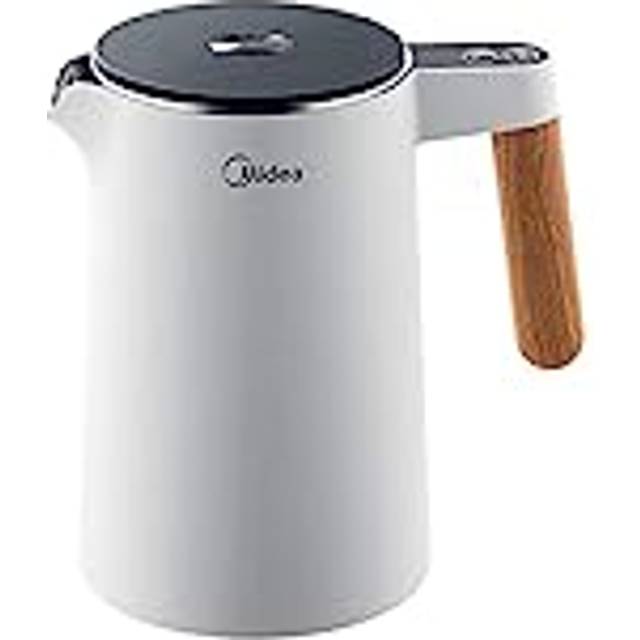 Midea Vattenkokare i rostfritt stål med temperaturinställning, 1,5 liter, 2200 W, vattenkokare vit, tekokare med temperaturdisplay och säkerhetsfunktioner, BPA-fri