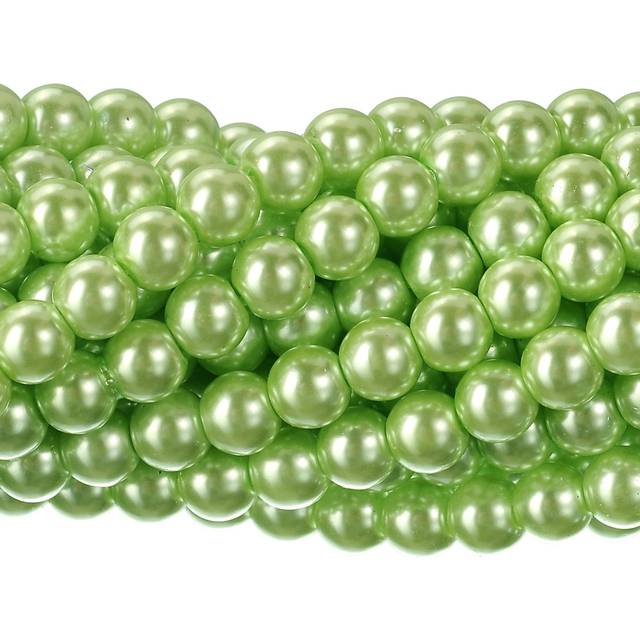 RUBYCA 200Pcs Czech Tiny Satin Luster Glass Pearl Round Bead Beading Jewelry Making 6mm Light Green