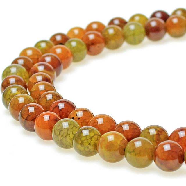 MJDcB Natural Ancient crack Agate Beads Yellow Dragon veined Stripe Agate Round Stone Beads for DIY Necklace Bracelat Jewelry Making 15 (12mm)