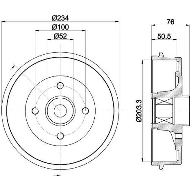 HELLA Bromstrumma 8DT 355 302-871 med hjulnav, med ABS-sensorring, med hjullager, utan hjulbultar RENAULT: CLIO 2, TWINGO 1, DACIA: Logan I Sedan