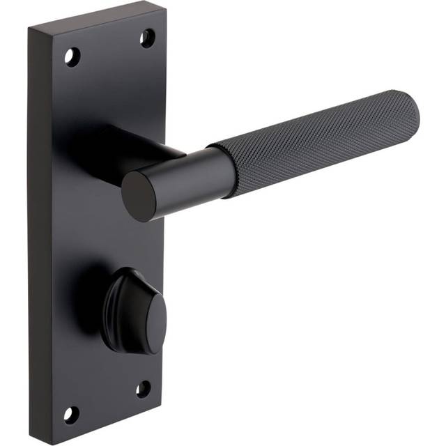 Marylebone Knurled Bathroom Thumblock Door Handle on Backplate - Matte Black - Pair - Designer Levers