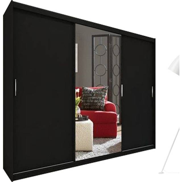 (Black ) Lublin 3 Doors Sliding Door Mirror Wardrobe 250cm