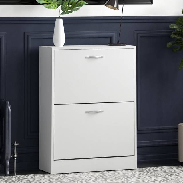 8 Pair Flip Down Shoe Storage Cabinet Organiser Hallway Furniture - White (8)