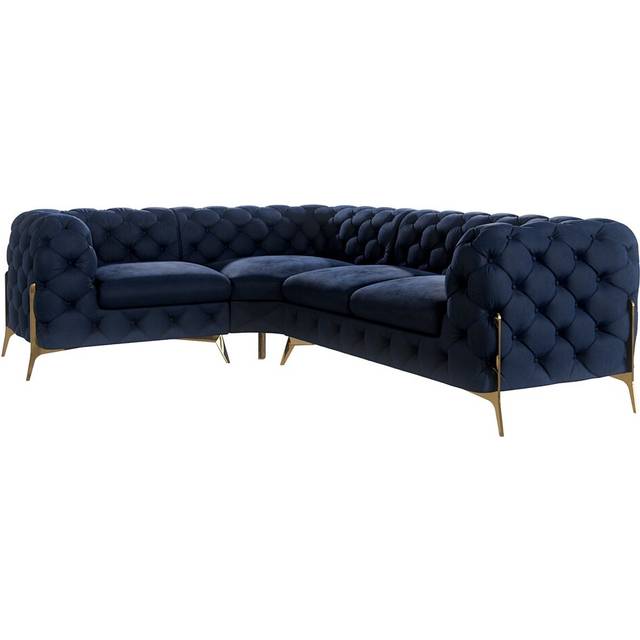 Chesterfield Corner Sofa L-Shape Atoka with Gold Metal Legs - Navy Blue (73cm H X 262cm W X 200cm D)