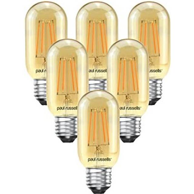 paul russells LED Filament T45 Light Edison Screw E27, 35w Equivalent Replacement Antique Bulb, ES 4W 380LM LED 2200K Amber Bulbs, Decorative Ceiling