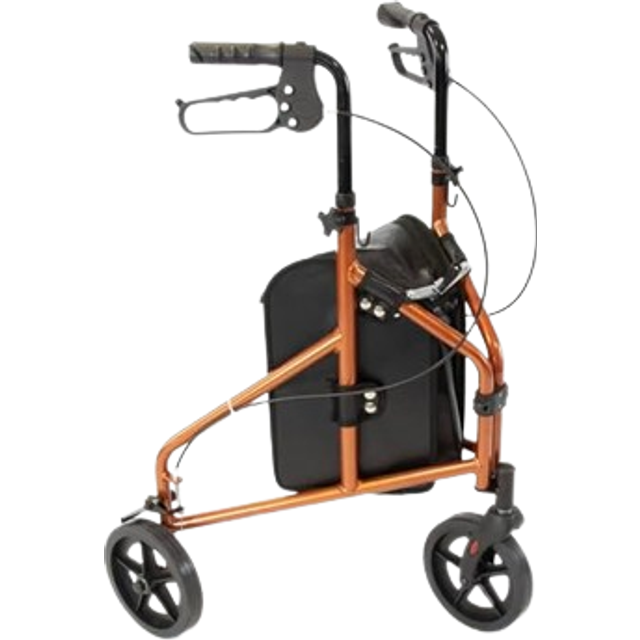 NRS Healthcare Orange 3 Wheel Aluminium Rollator - 92.6 x 66 x 57.6cm