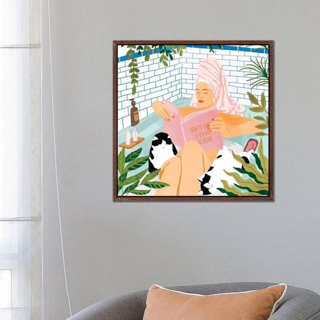 How To Have A Spa Day At Home - Art Print on Canvas - Classic Brown Wood Framed (66.04 cm H x 66.04 cm W)