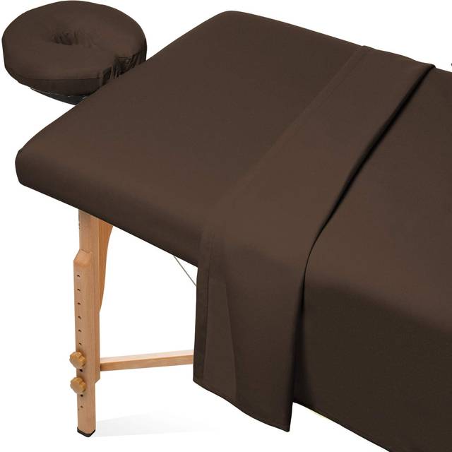 Saloniture 3-Piece Flannel Massage Table Sheet Set - Soft Cotton Facial Bed Cover - Includes Flat and Fitted Sheets with Face Cradle Cover - Chocolate