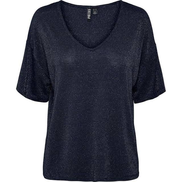 Women's oversized striped T-shirt Pieces Billo Lurex - Bleu