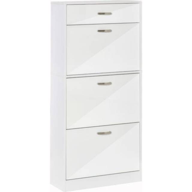 Shoe Cabinet with 4 Drawers Storage Cupboard with Flip Doors Pull Down Furniture Unit with Adjustable Shelves for 18 Pairs White Organizer - Home Livi