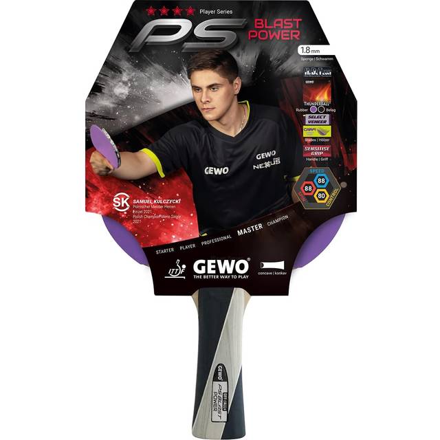 GEWO PS Blast Power bordtennisracket – ITTF-godkänt professionellt bordtennisracket, allroundracket med kontrollerat Thunderball 2 belägg och höga rotationsegenskaper, konkav, 1,8 mm svamp