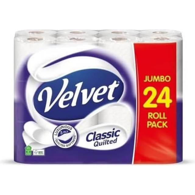 Velvet Classic Quilted Toilet Roll 3 Ply 7471124 24 Rolls of 150 Sheets