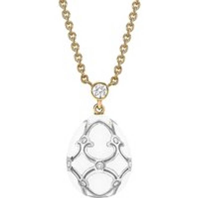 Faberge Heritage Yellow & White Gold Diamond & White Guilloché Enamel Petite Egg Pendant