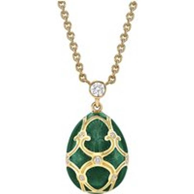 Faberge Heritage Yellow Gold Diamond & Green Guilloché Enamel Petite Egg Pendant