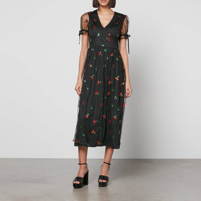 Never Fully Dressed Embellished Cherry Lined Mesh Midi Dress - UK 6 - Multi