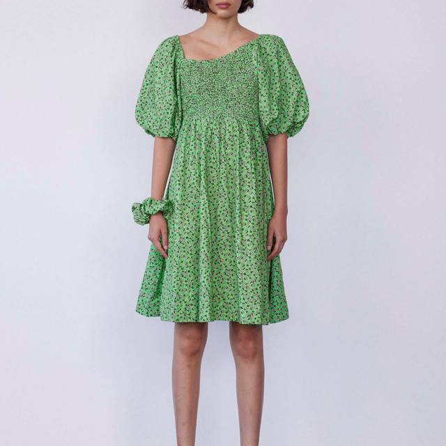 Damson Madder Adelaide Asymmetric Organic Cotton Mini Dress - UK 6 - Green