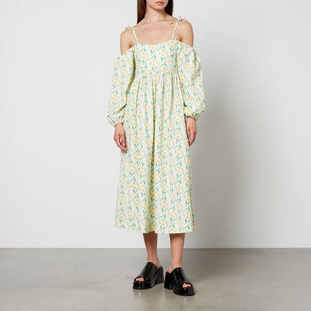 Damson Madder Edwina Floral-Print Cotton Midi Dress - UK 16 - Multi