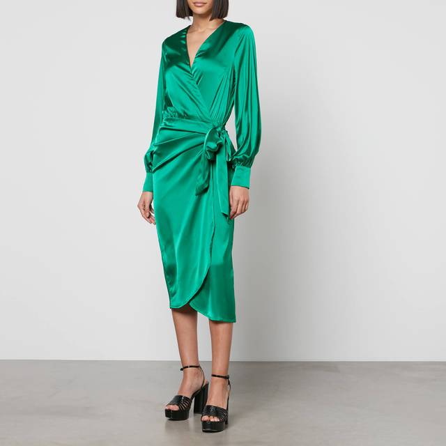 Never Fully Dressed Vienna Satin Midi Wrap Dress - UK 6 - Green