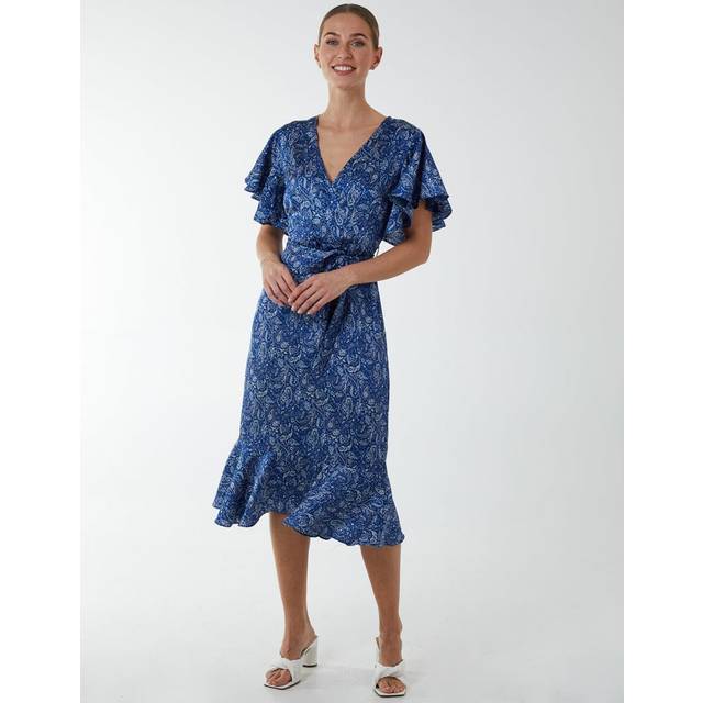 Blue Vanilla Womens Wrap Ruffle Tiered Midi Dress - Navy - Size 10 UK