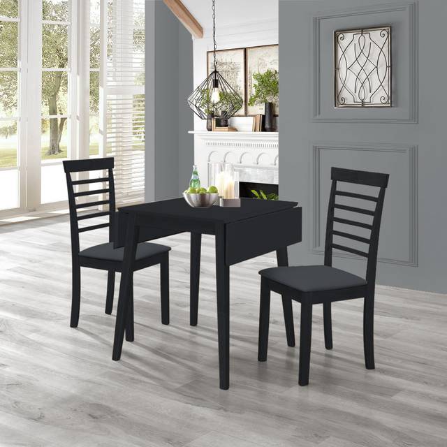 Hallowood Furniture - Ledbury Small Wooden Dining Table and Chairs Set 2, Drop Leaf Table & Chairs, Folding Table and Chairs in Black, Kitchen Table
