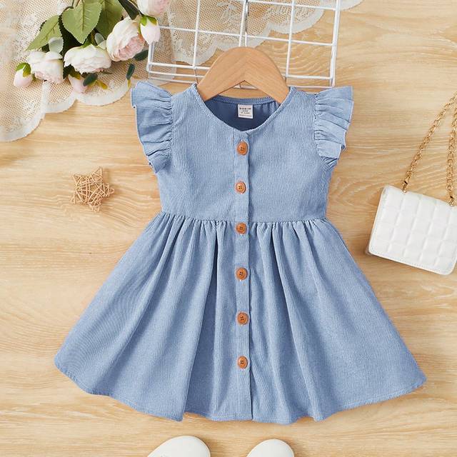 SHEIN Baby Girl Lovely Cap Sleeve Dress With Single Breasted
