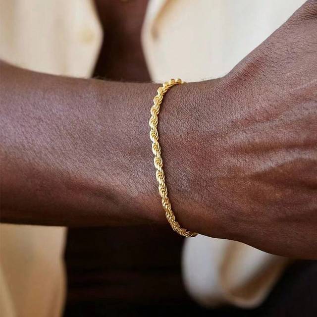 SHEIN 18K Gold Plated Stainless Steel Jewelry 1pc Hip Hop Funky Twists Chain Bracelet For Men Fashion Accessories For Daily Decoration Best Friend Gift