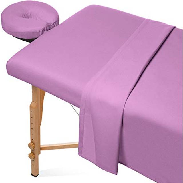 Saloniture 3-Piece Flannel Massage Table Sheet Set - Soft Cotton Facial Bed Cover - Includes Flat and Fitted Sheets with Face Cradle Cover - Lavender