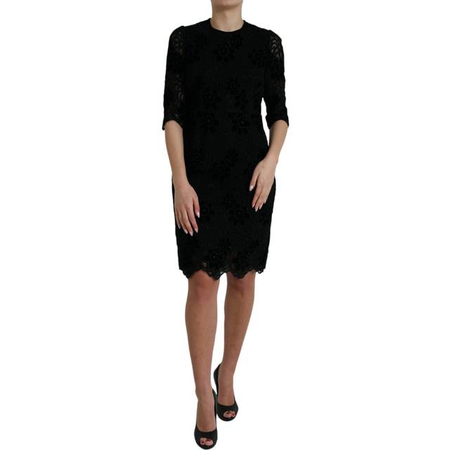 Elegant Floral Lace Sheath Dress - IT40|S - Black