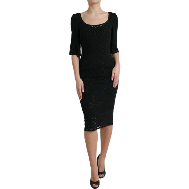 Black Floral Lace Bodycon Midi Dress - IT40|S