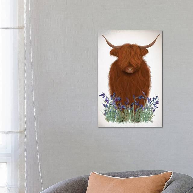 Highland Cow, Bluebell by Fab Funky - Wrapped Canvas Painting (66.04 cm H x 45.72 cm W x 3.175 cm D)