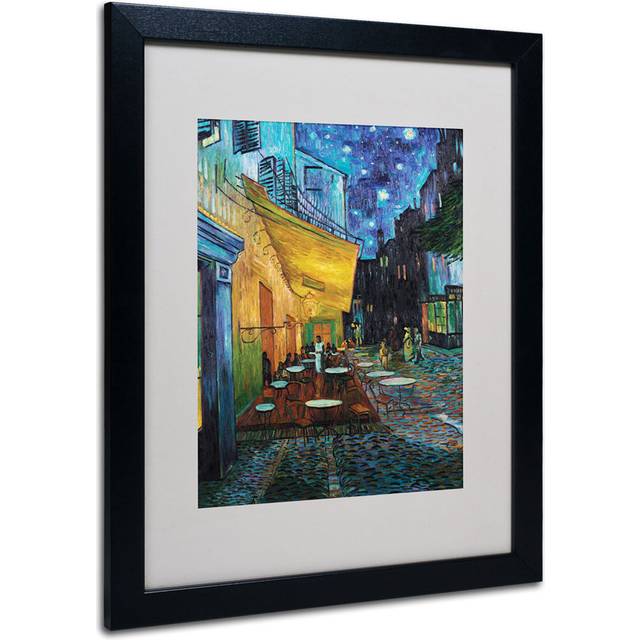 Vincent Van Gogh Cafe Terrace Framed Matted Canvas Art  16 by 20-Inch  Black