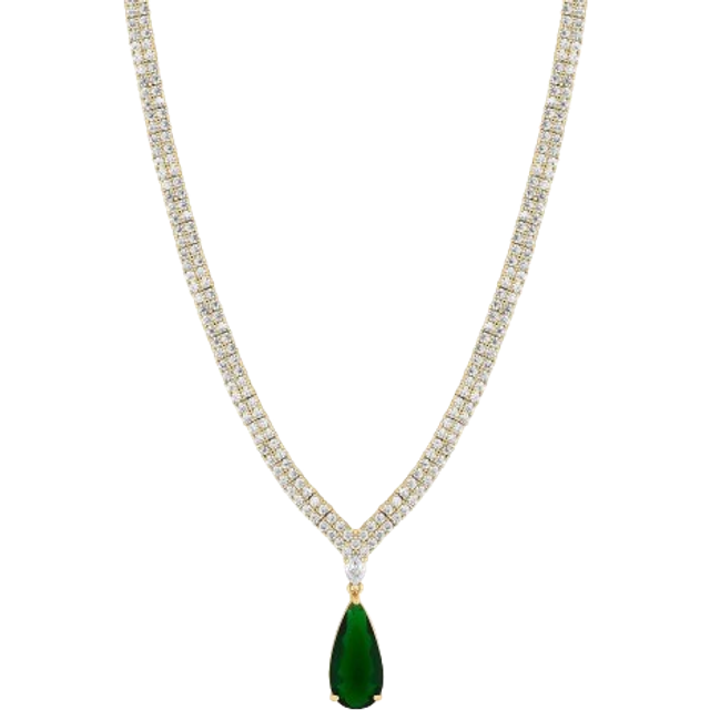 Jon Richard Gold Plated Cubic Zirconia Emerald Green Pear Drop Collar Necklace - Gift Boxed