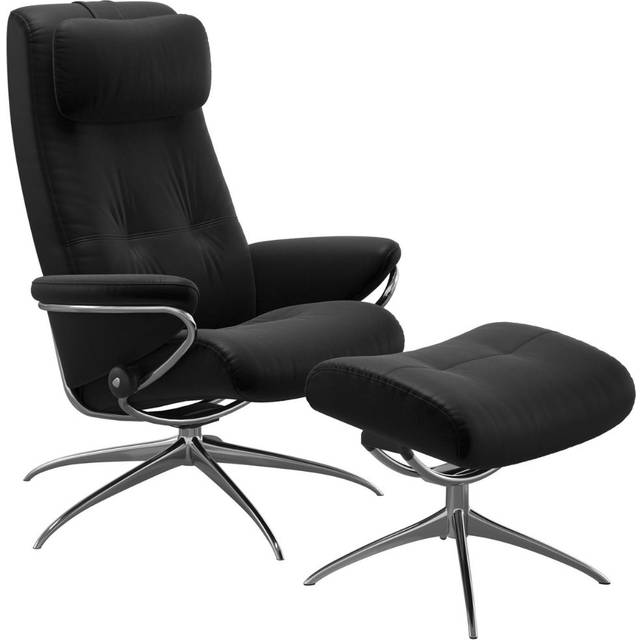 Fåtölj Stressless Berlin Star - Hög rygg + pall - läder Batick black