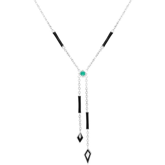 Grand Deco Enamel & Emerald Negligee Necklace in 9ct White Gold