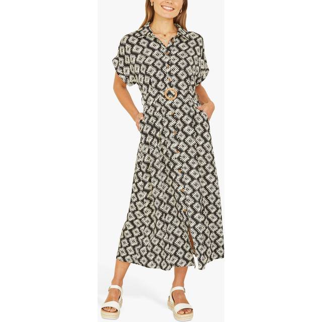 Yumi Womens Black Viscose Midi Shirt Dress With Matching Belt - Black/White - Size 22 UK