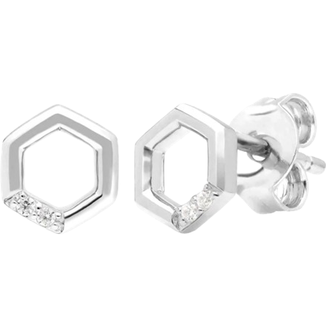 Diamond Pave Hexagon Stud Earrings in 9ct White Gold
