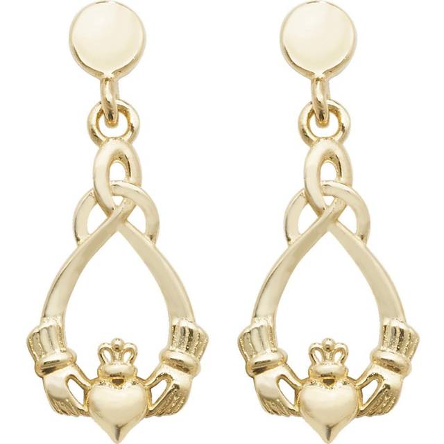 9ct Yellow Gold Claddagh Drop Earrings ES539