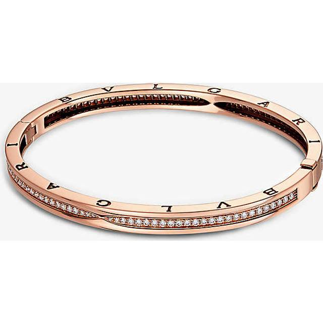 Bvlgari Womens Rose Gold B.zero1 18kt Pink-gold and Pav&#233; Diamond Bangle Bracelet M - ROSE GOLD