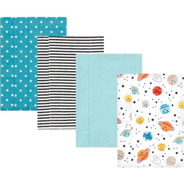 Hudson Baby Unisex Baby Cotton Flannel Burp Cloths  Happy Planets 4 Pack  One Size