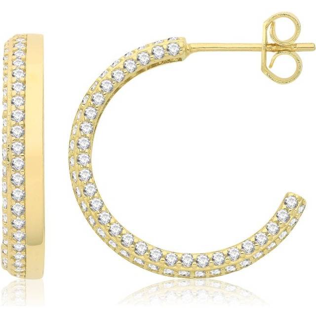 9ct Yellow Gold Half Hoop Earrings with Zirconia Stones - Stylish & Elegant Gold Jewelry